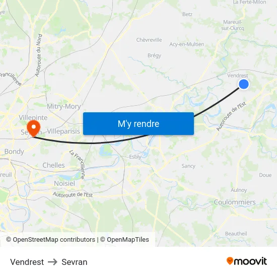 Vendrest to Sevran map
