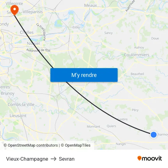Vieux-Champagne to Sevran map