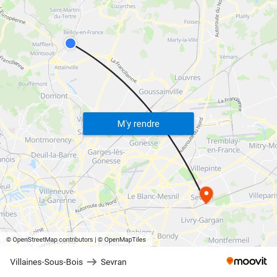 Villaines-Sous-Bois to Sevran map
