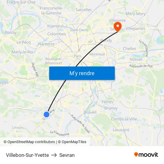 Villebon-Sur-Yvette to Sevran map