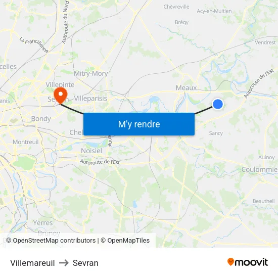 Villemareuil to Sevran map