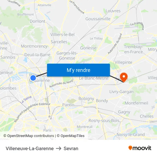 Villeneuve-La-Garenne to Sevran map