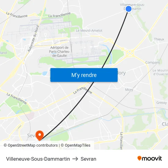 Villeneuve-Sous-Dammartin to Sevran map