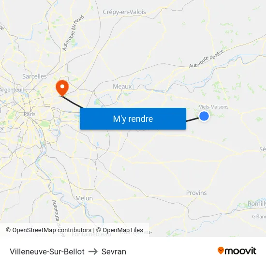 Villeneuve-Sur-Bellot to Sevran map