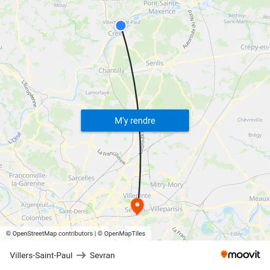 Villers-Saint-Paul to Sevran map