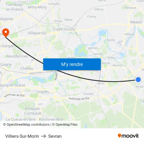 Villiers-Sur-Morin to Sevran map
