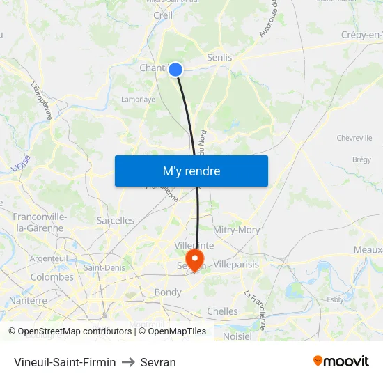 Vineuil-Saint-Firmin to Sevran map