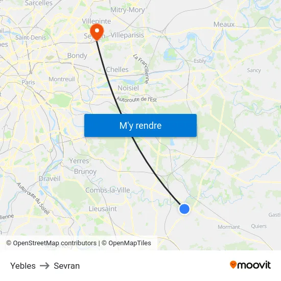 Yebles to Sevran map