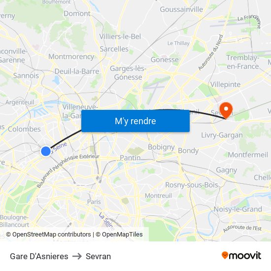 Gare D'Asnieres to Sevran map