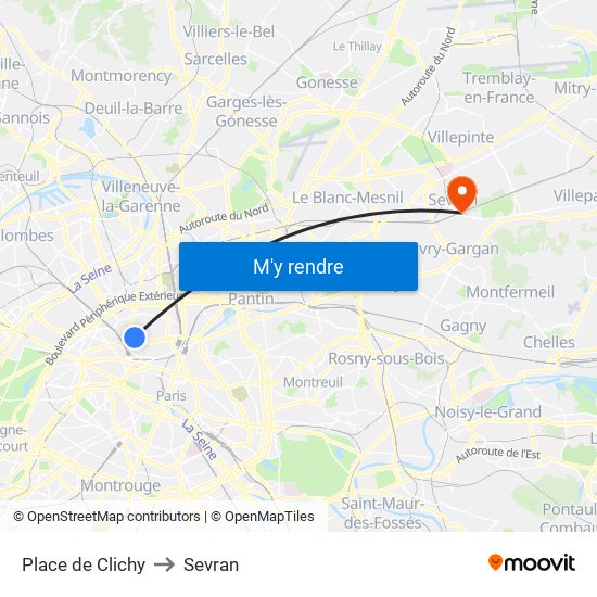 Place de Clichy to Sevran map