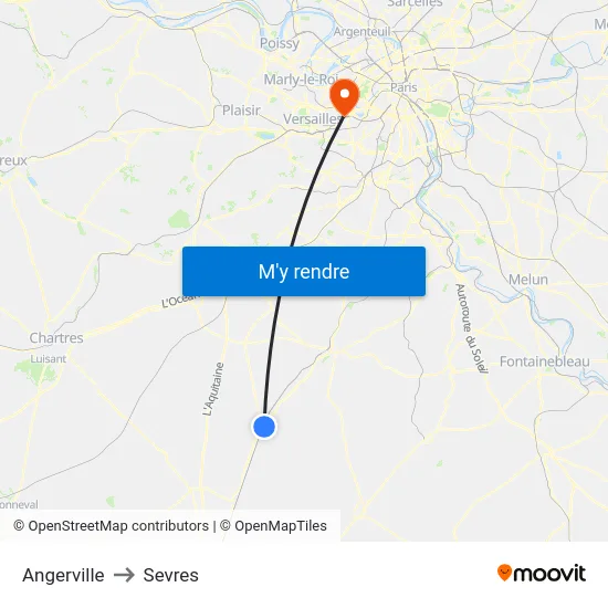 Angerville to Sevres map