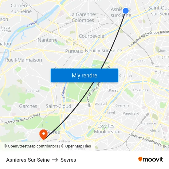 Asnieres-Sur-Seine to Sevres map