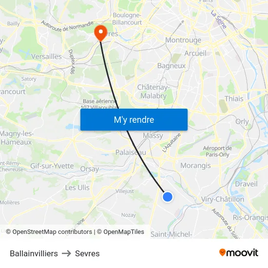 Ballainvilliers to Sevres map
