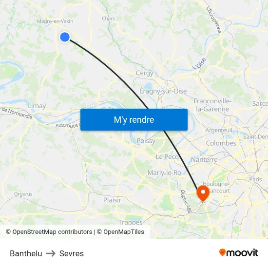 Banthelu to Sevres map