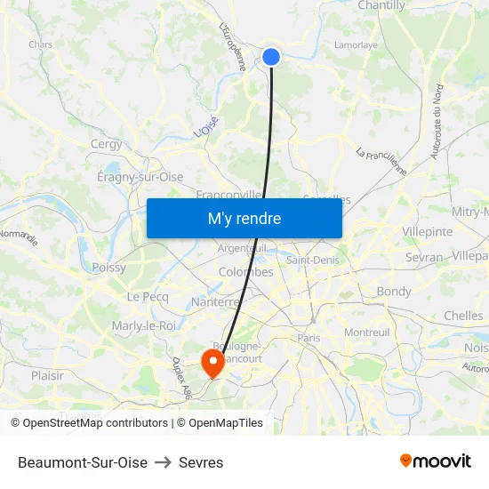 Beaumont-Sur-Oise to Sevres map