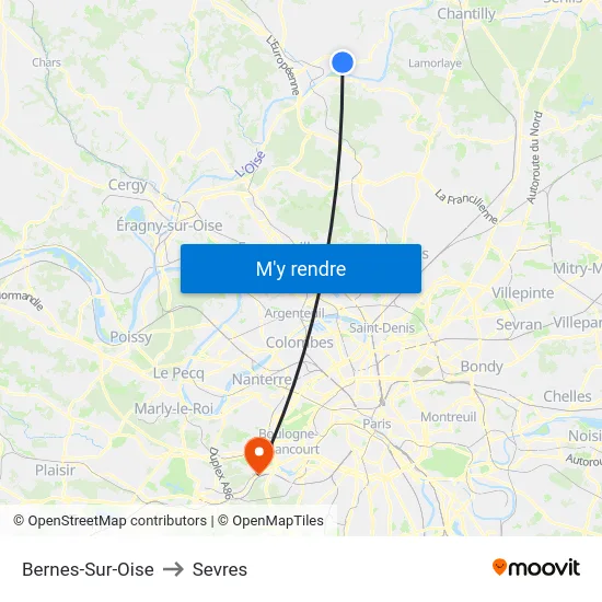Bernes-Sur-Oise to Sevres map