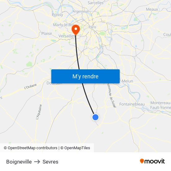 Boigneville to Sevres map