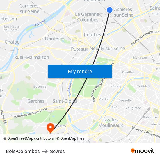 Bois-Colombes to Sevres map