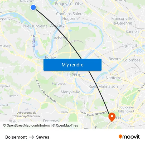 Boisemont to Sevres map