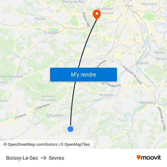 Boissy-Le-Sec to Sevres map