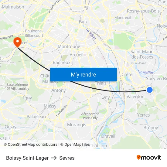 Boissy-Saint-Leger to Sevres map
