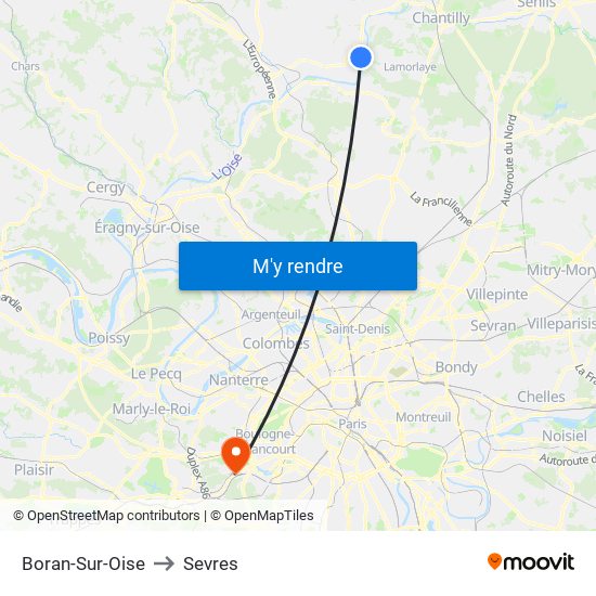 Boran-Sur-Oise to Sevres map