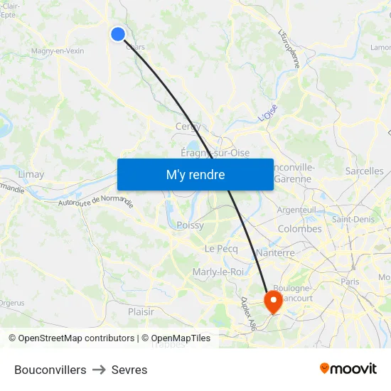 Bouconvillers to Sevres map