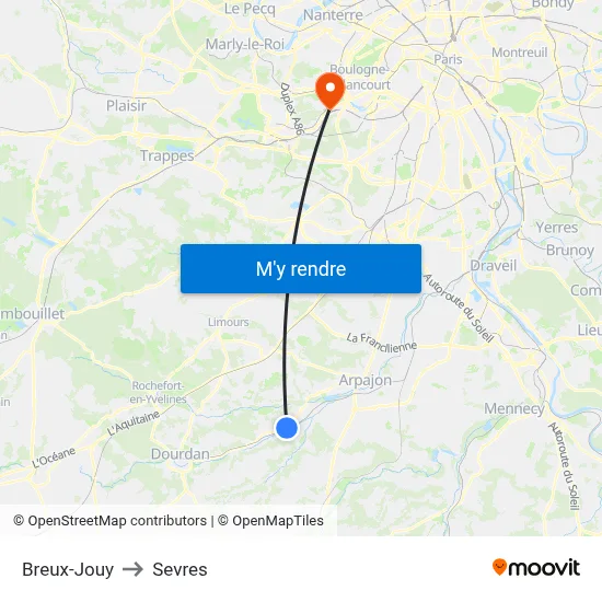 Breux-Jouy to Sevres map