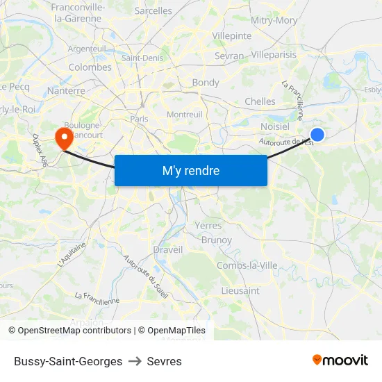 Bussy-Saint-Georges to Sevres map