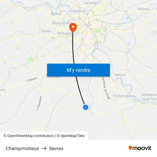 Champmotteux to Sevres map