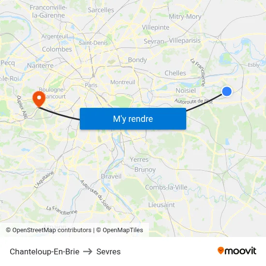 Chanteloup-En-Brie to Sevres map