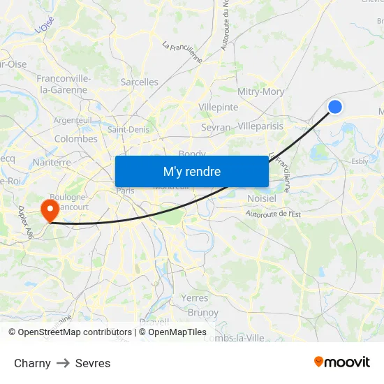 Charny to Sevres map