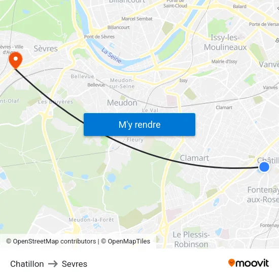 Chatillon to Sevres map
