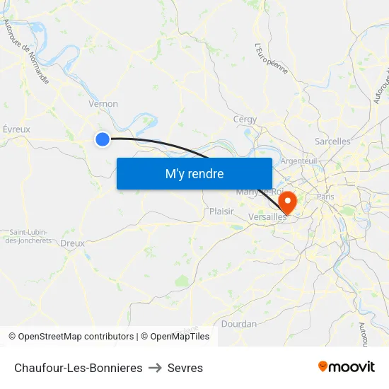 Chaufour-Les-Bonnieres to Sevres map