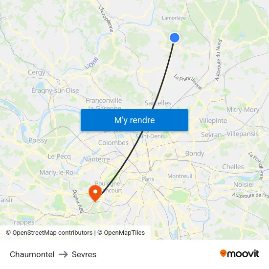 Chaumontel to Sevres map