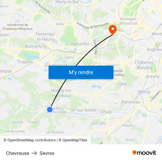 Chevreuse to Sevres map