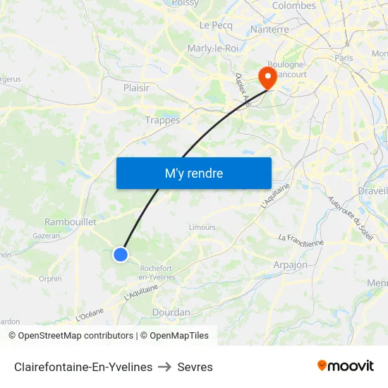 Clairefontaine-En-Yvelines to Sevres map