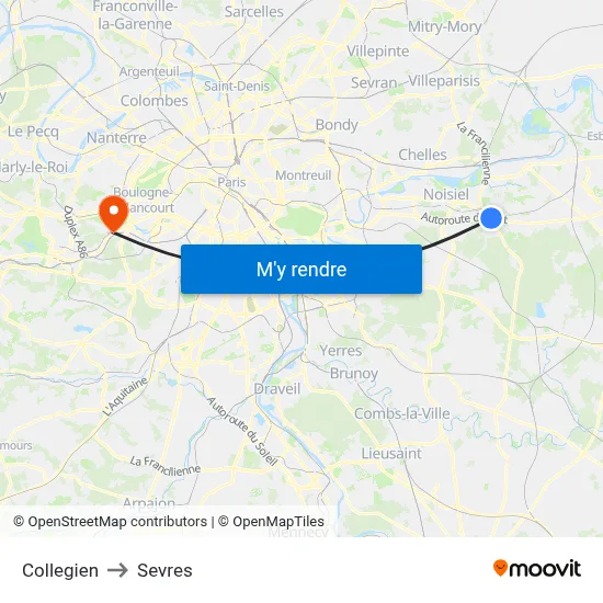 Collegien to Sevres map