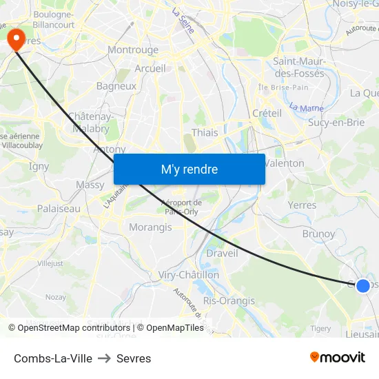 Combs-La-Ville to Sevres map