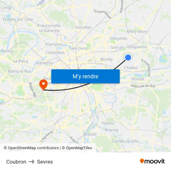 Coubron to Sevres map
