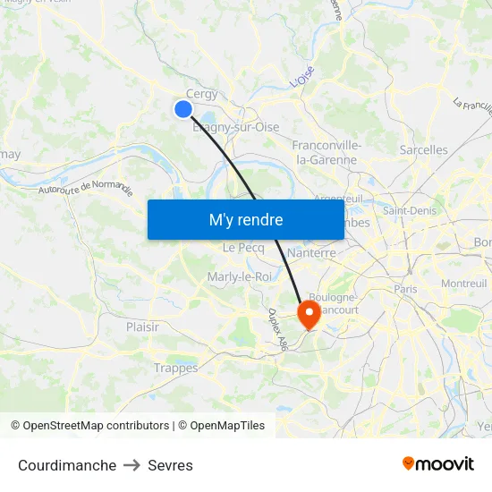 Courdimanche to Sevres map
