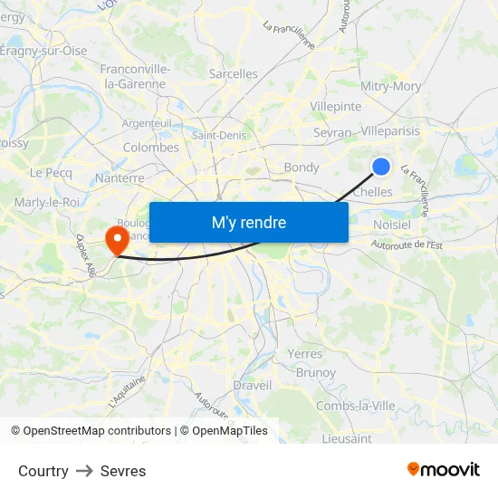 Courtry to Sevres map