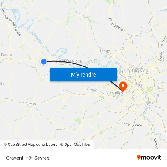 Cravent to Sevres map