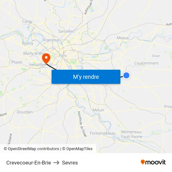 Crevecoeur-En-Brie to Sevres map