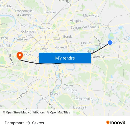 Dampmart to Sevres map