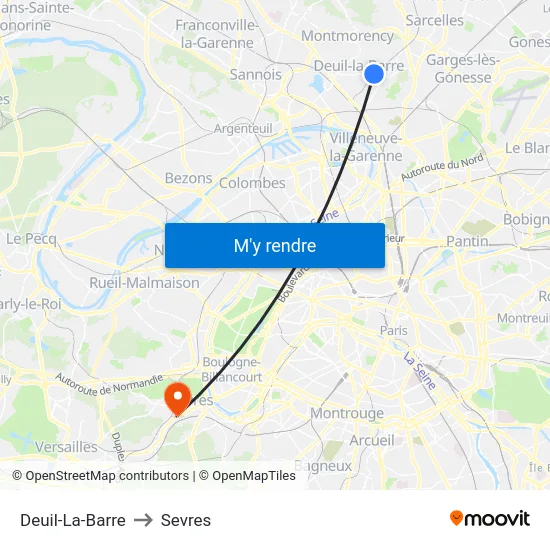 Deuil-La-Barre to Sevres map
