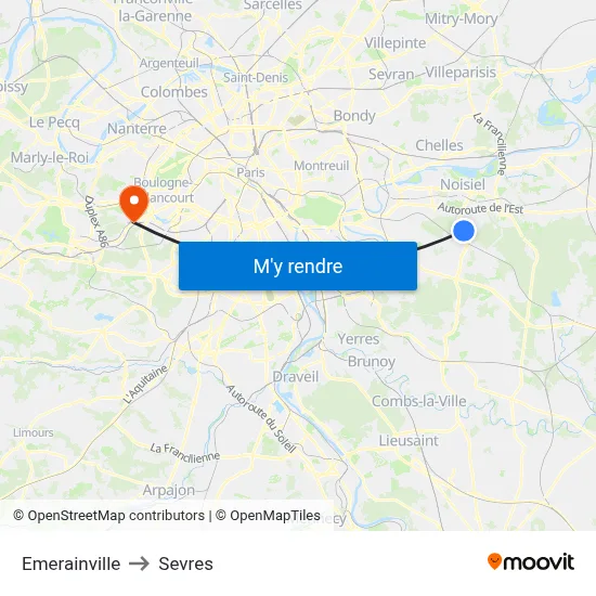 Emerainville to Sevres map