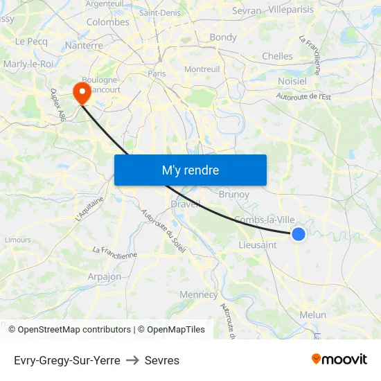 Evry-Gregy-Sur-Yerre to Sevres map