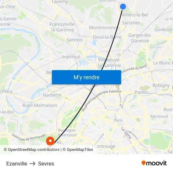 Ezanville to Sevres map