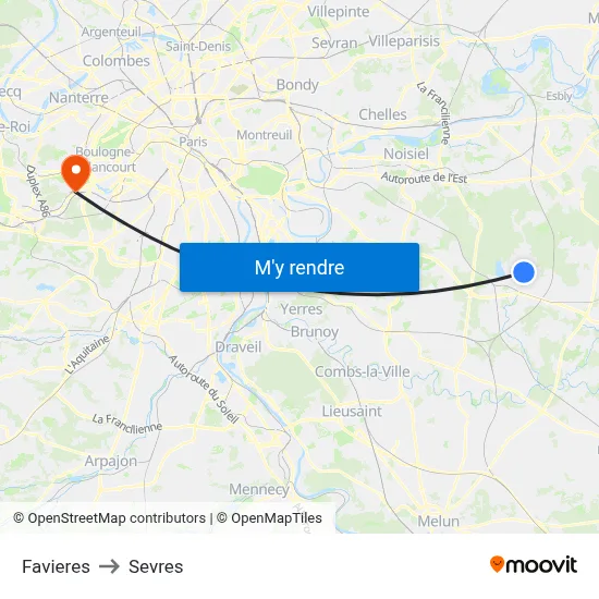 Favieres to Sevres map